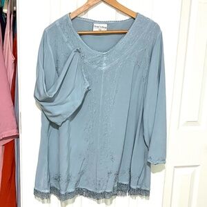 Holy Clothing Tasselled Top, Size 2X in Light Blue